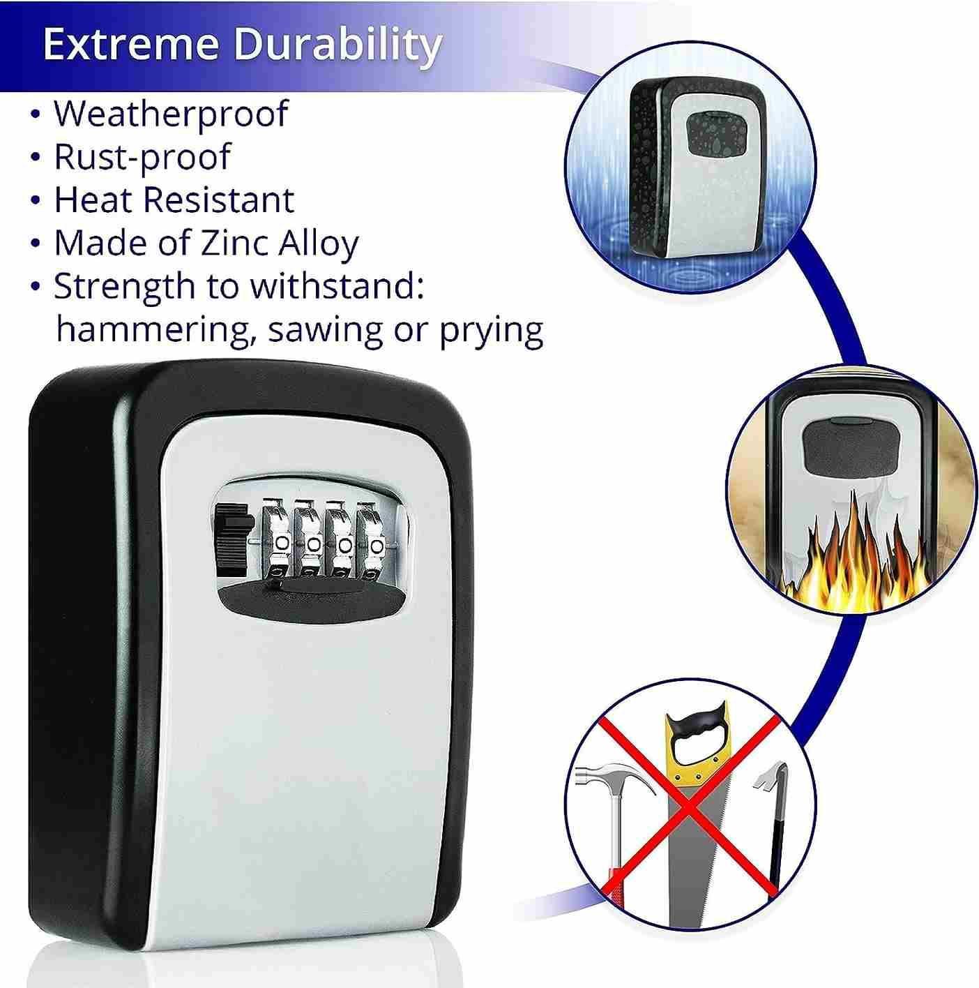 Security Key Lock Box - Wall Mount, Waterproof & 4-Digits Combination Safe