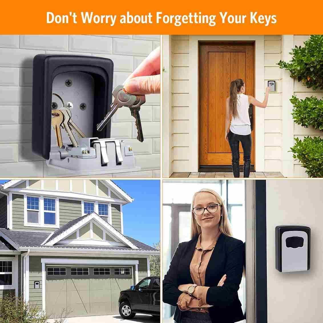 Security Key Lock Box - Wall Mount, Waterproof & 4-Digits Combination Safe