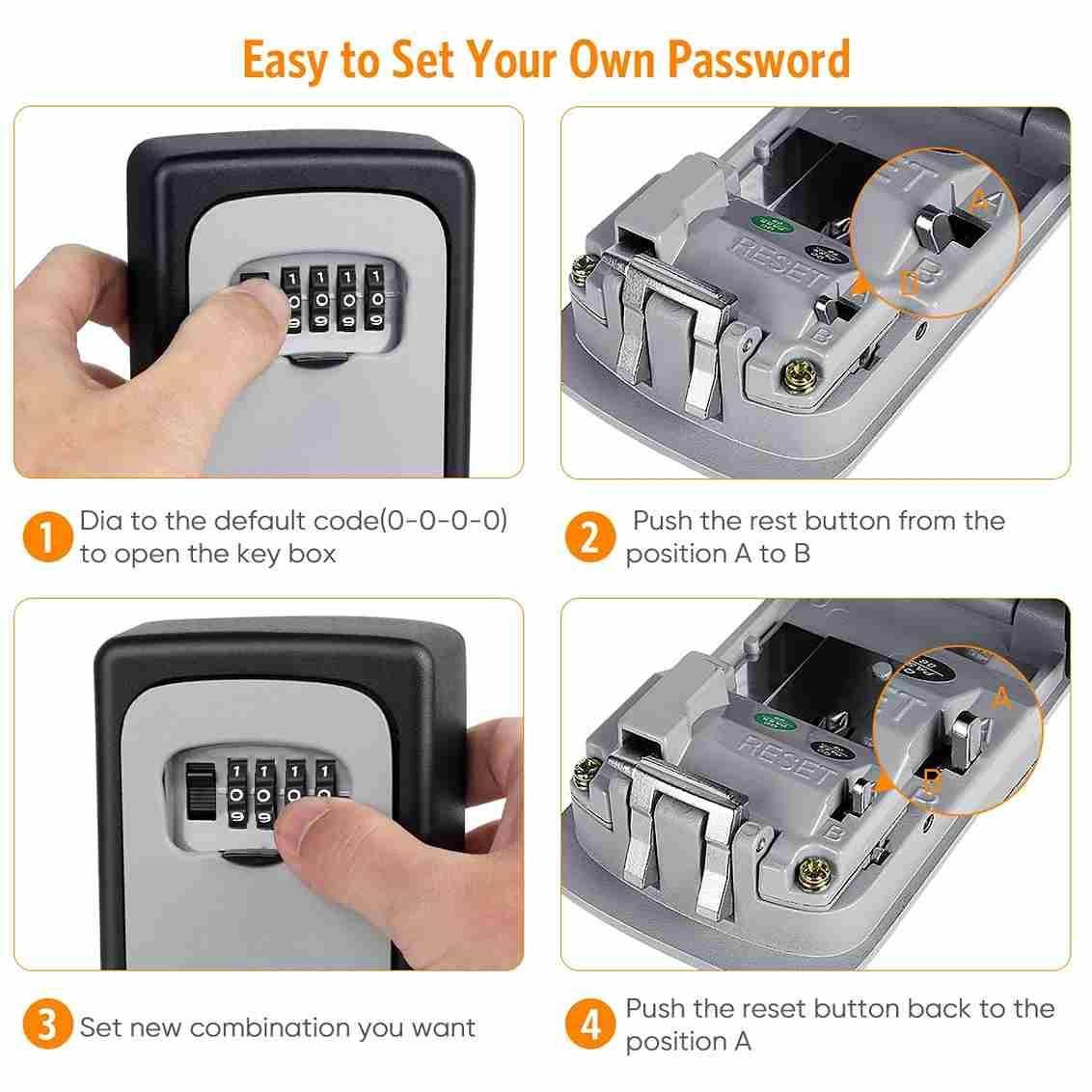 Security Key Lock Box - Wall Mount, Waterproof & 4-Digits Combination Safe