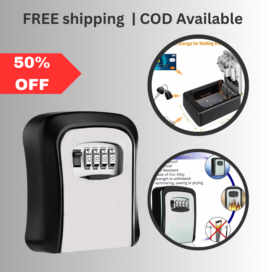 Security Key Lock Box - Wall Mount, Waterproof & 4-Digits Combination Safe